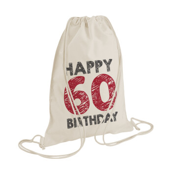 Happy 60 birthday!!!, Τσάντα πλάτης πουγκί GYMBAG natural (28x40cm)