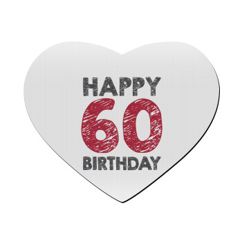 Happy 60 birthday!!!, Mousepad καρδιά 23x20cm