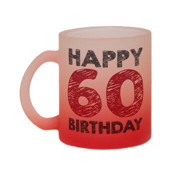 Happy 60 birthday!!!, Κούπα γυάλινη δίχρωμη με βάση το κόκκινο ματ, 330ml