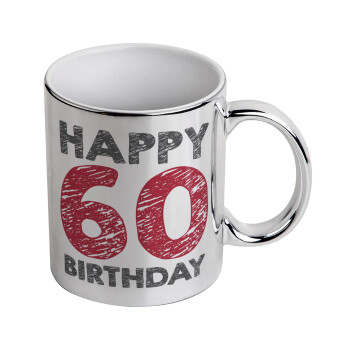 Happy 60 birthday!!!, Κούπα κεραμική, ασημένια καθρέπτης, 330ml