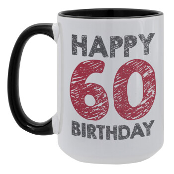 Happy 60 birthday!!!, Κούπα Mega 15oz, κεραμική Μαύρη, 450ml