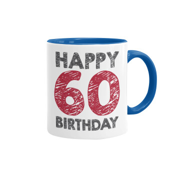 Happy 60 birthday!!!, Κούπα χρωματιστή μπλε, κεραμική, 330ml