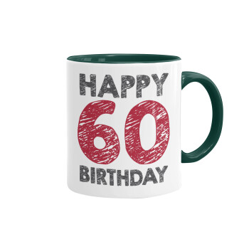 Happy 60 birthday!!!, Mug colored green, ceramic, 330ml