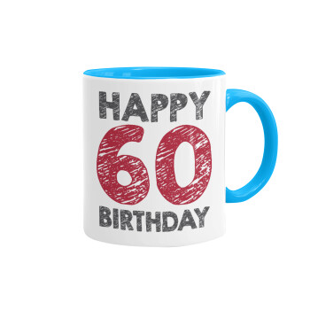 Happy 60 birthday!!!, Mug colored light blue, ceramic, 330ml