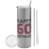 Tumbler stainless steel Silver 600ml, with metal straw & cleaning brush