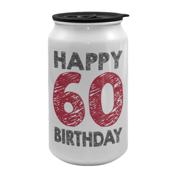 Happy 60 birthday!!!, Κούπα ταξιδιού μεταλλική με καπάκι (tin-can) 500ml