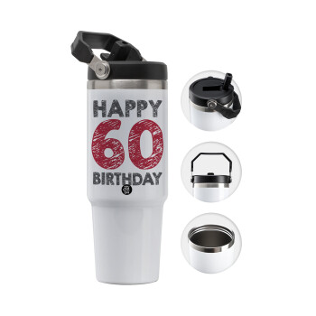 Happy 60 birthday!!!, 30oz stainless Steel Tumbler with Handle