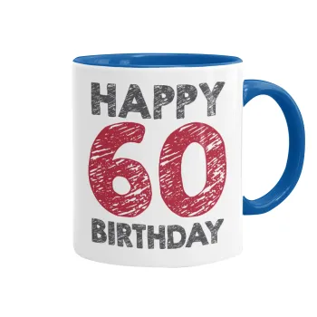 Happy 60 birthday!!!, Mug colored blue, ceramic, 330ml