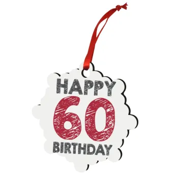 Happy 60 birthday!!!, Christmas ornament snowflake wooden 7.5cm