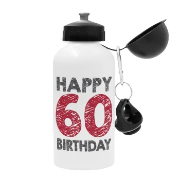 Happy 60 birthday!!!, Μεταλλικό παγούρι νερού, Λευκό, αλουμινίου 500ml