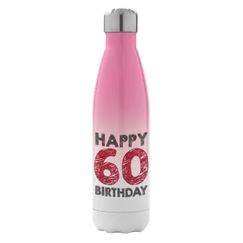 Happy 60 birthday!!!, Metal mug thermos Pink/White (Stainless steel), double wall, 500ml