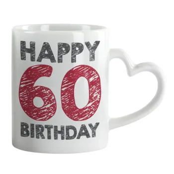 Happy 60 birthday!!!, Mug heart handle, ceramic, 330ml