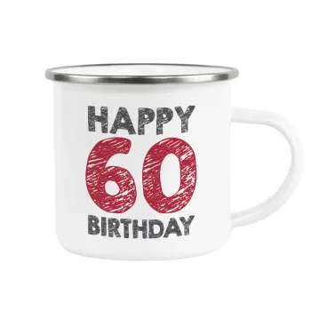 Happy 60 birthday!!!, Κούπα Μεταλλική εμαγιέ λευκη 360ml