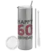 Tumbler stainless steel Silver 600ml, with metal straw & cleaning brush