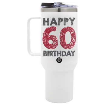 Happy 60 birthday!!!, Mega Tumbler με καπάκι, διπλού τοιχώματος (θερμό) 1,2L