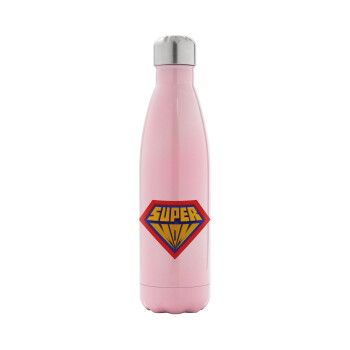 Super Mom 3D, Metal mug thermos Pink Iridiscent (Stainless steel), double wall, 500ml