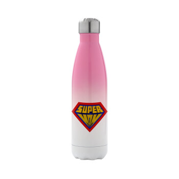Super Mom 3D, Μεταλλικό παγούρι θερμός Ροζ/Λευκό (Stainless steel), διπλού τοιχώματος, 500ml