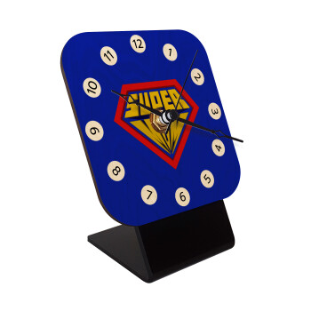 Super Mom 3D, Quartz Table clock in natural wood (10cm)