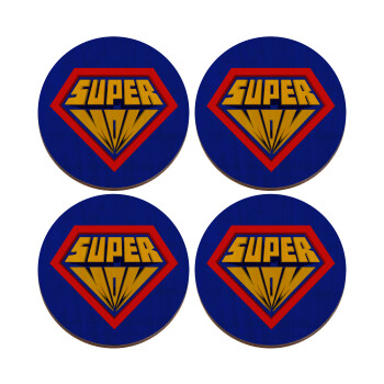 Super Mom 3D, ΣΕΤ x4 Σουβέρ ξύλινα στρογγυλά plywood (9cm)