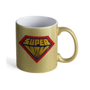 Super Mom 3D, Κούπα Χρυσή Glitter που γυαλίζει, κεραμική, 330ml