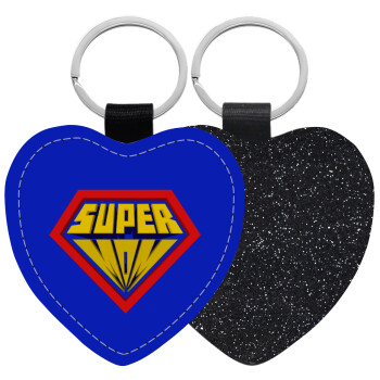 Super Mom 3D, Μπρελόκ PU δερμάτινο glitter καρδιά ΜΑΥΡΟ
