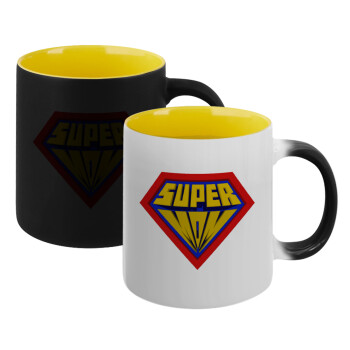 Super Mom 3D, Κούπα Μαγική εσωτερικό κίτρινη, κεραμική 330ml που αλλάζει χρώμα με το ζεστό ρόφημα