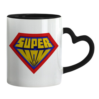 Super Mom 3D, Mug heart black handle, ceramic, 330ml