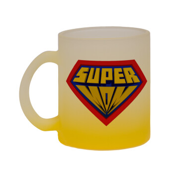 Super Mom 3D, Κούπα γυάλινη δίχρωμη με βάση το κίτρινο ματ, 330ml