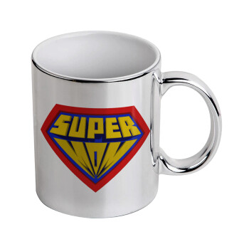 Super Mom 3D, Κούπα κεραμική, ασημένια καθρέπτης, 330ml