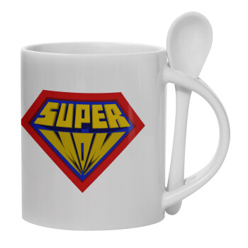 Super Mom 3D, Ceramic coffee mug with Spoon, 330ml (1pcs)
