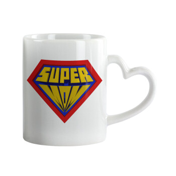 Super Mom 3D, Κούπα καρδιά χερούλι λευκή, κεραμική, 330ml