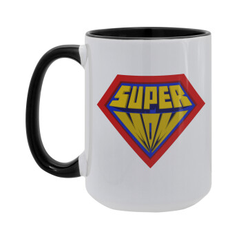 Super Mom 3D, Κούπα Mega 15oz, κεραμική Μαύρη, 450ml