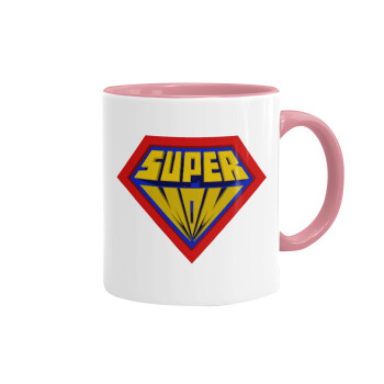 Super Mom 3D, Κούπα χρωματιστή ροζ, κεραμική, 330ml