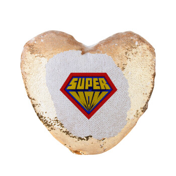 Super Mom 3D, Μαξιλάρι καναπέ καρδιά Μαγικό Χρυσό με πούλιες 40x40cm περιέχεται το  γέμισμα