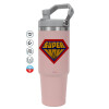 ΡΟΖ Travel Tumbler Θερμός με χερούλι και καλαμάκι 890ml