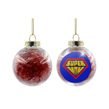 Super Mom 3D, Χριστουγεννιάτικη μπάλα δένδρου διάφανη με κόκκινο γέμισμα 8cm