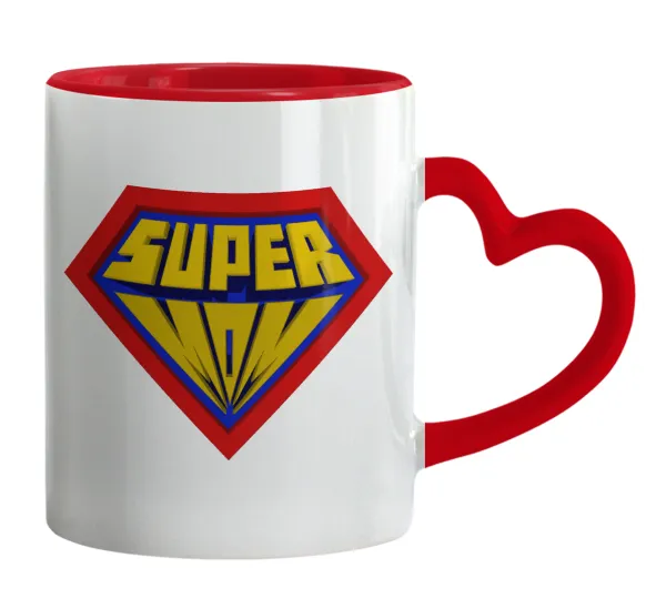 Super Mom 3D — Κούπα καρδιά χερούλι κόκκινη, κεραμική, 330ml