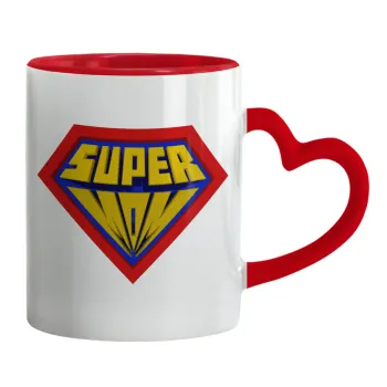Super Mom 3D, Mug heart red handle, ceramic, 330ml