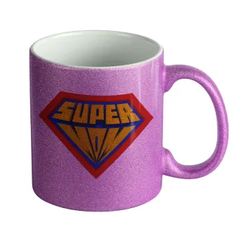 Super Mom 3D, Κούπα Μωβ Glitter που γυαλίζει, κεραμική, 330ml