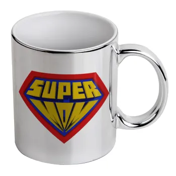 Super Mom 3D, Mug ceramic, silver mirror, 330ml