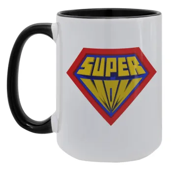 Super Mom 3D, Κούπα Mega 15oz, κεραμική Μαύρη, 450ml