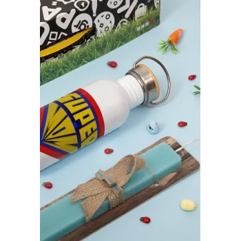 Super Mom 3D, Πασχαλινή Λαμπάδα με παγούρι μεταλλικό (620ml, stainless steel) & κερί αρωματικό πλακέ (30cm) (ΤΙΡΚΟΥΑΖ)