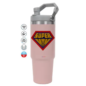 Super Mom 3D, ΡΟΖ Travel Tumbler Θερμός με χερούλι και καλαμάκι 890ml