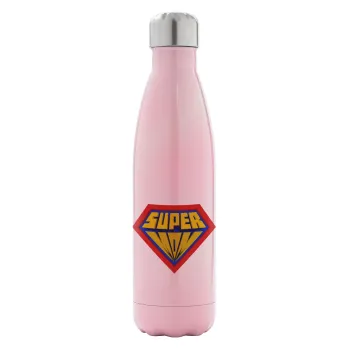 Super Mom 3D, Metal mug thermos Pink Iridiscent (Stainless steel), double wall, 500ml