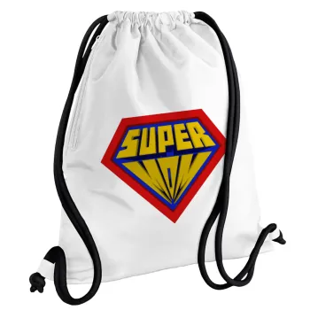 Super Mom 3D, Backpack pouch GYMBAG white, with pocket (40x48cm) & thick cords