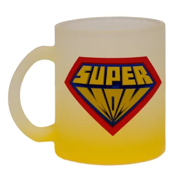 Super Mom 3D, Κούπα γυάλινη δίχρωμη με βάση το κίτρινο ματ, 330ml
