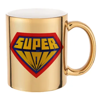 Super Mom 3D, Mug ceramic, gold mirror, 330ml