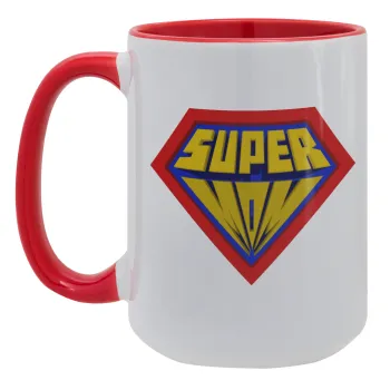 Super Mom 3D, Κούπα Mega 15oz, κεραμική Κόκκινη, 450ml