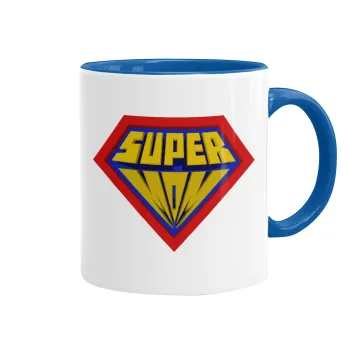 Super Mom 3D, Κούπα χρωματιστή μπλε, κεραμική, 330ml