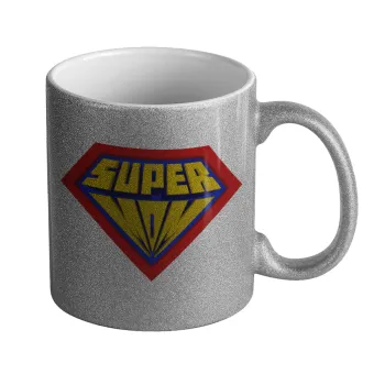 Super Mom 3D, Κούπα Ασημένια Glitter που γυαλίζει, κεραμική, 330ml